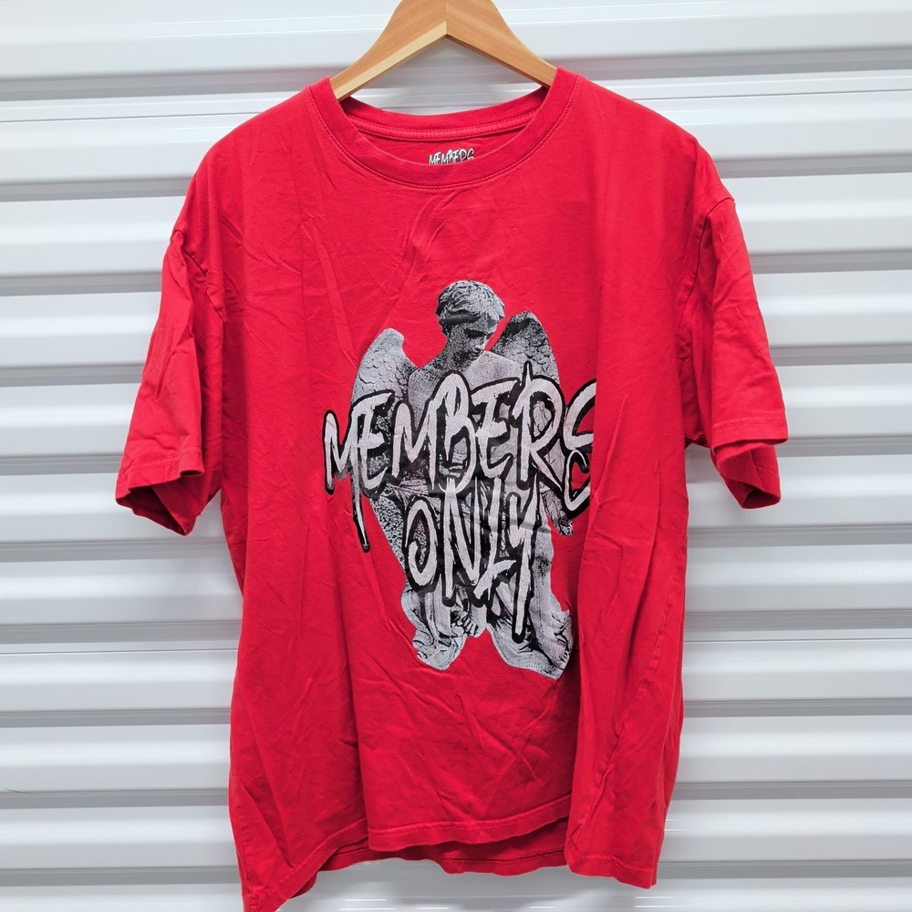 Members Only Size XL Mens Red Graphic T-Shirt Angel Death Before Disloyalty Tee‎